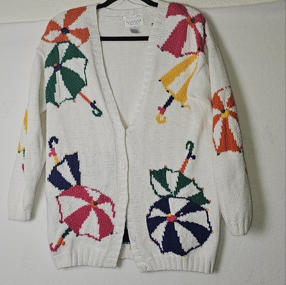 Picone Sport Sweaters - Vintage Picone Sport Petite Hand-Knit Umbrella Cardigan Sweater BeachTheme  Sz S